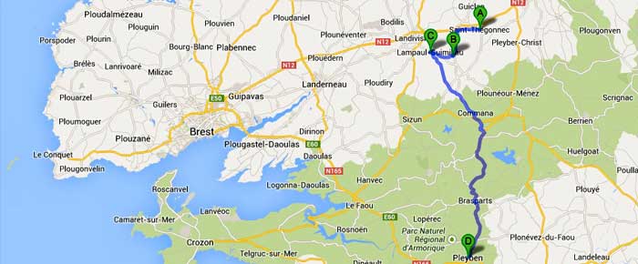 Parcours de Saint-Thégonnec à Pleyben itineraire