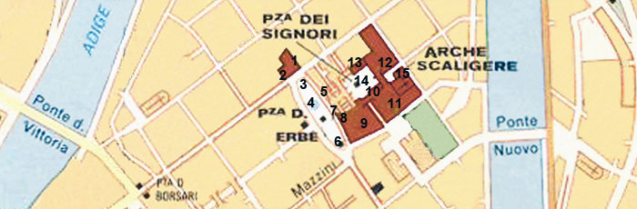 Vérone - piazza delle Erbe et piazza dei Signori verona carte